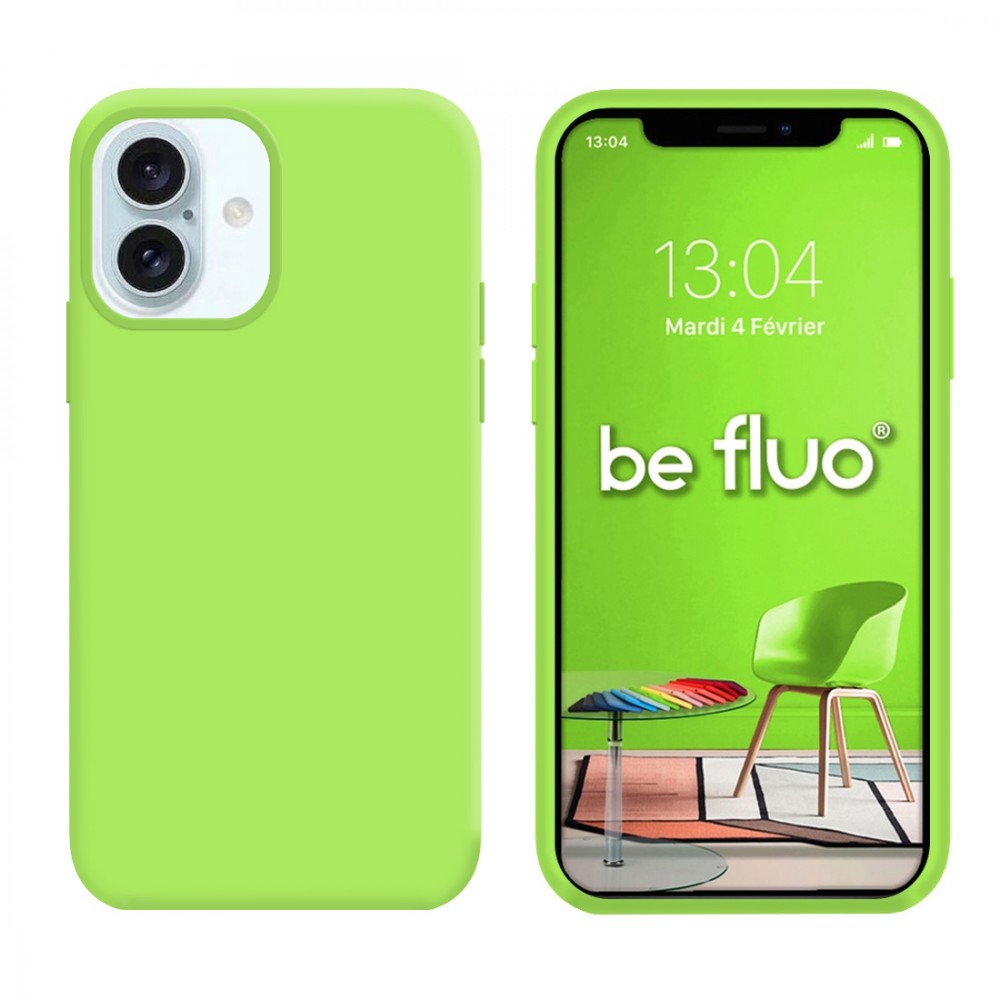 Coque Silicone Moxie BeFluo Fine et Légère pour iPhone 16 Pro, Intérieur Microfibre - Vert pomme