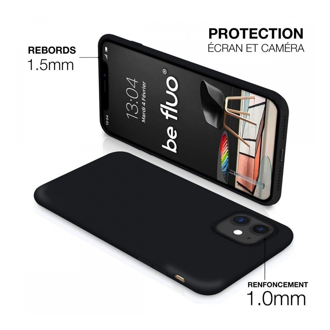 Coque Silicone Moxie BeFluo Fine et Légère pour iPhone 16 Pro, Intérieur Microfibre - Noir