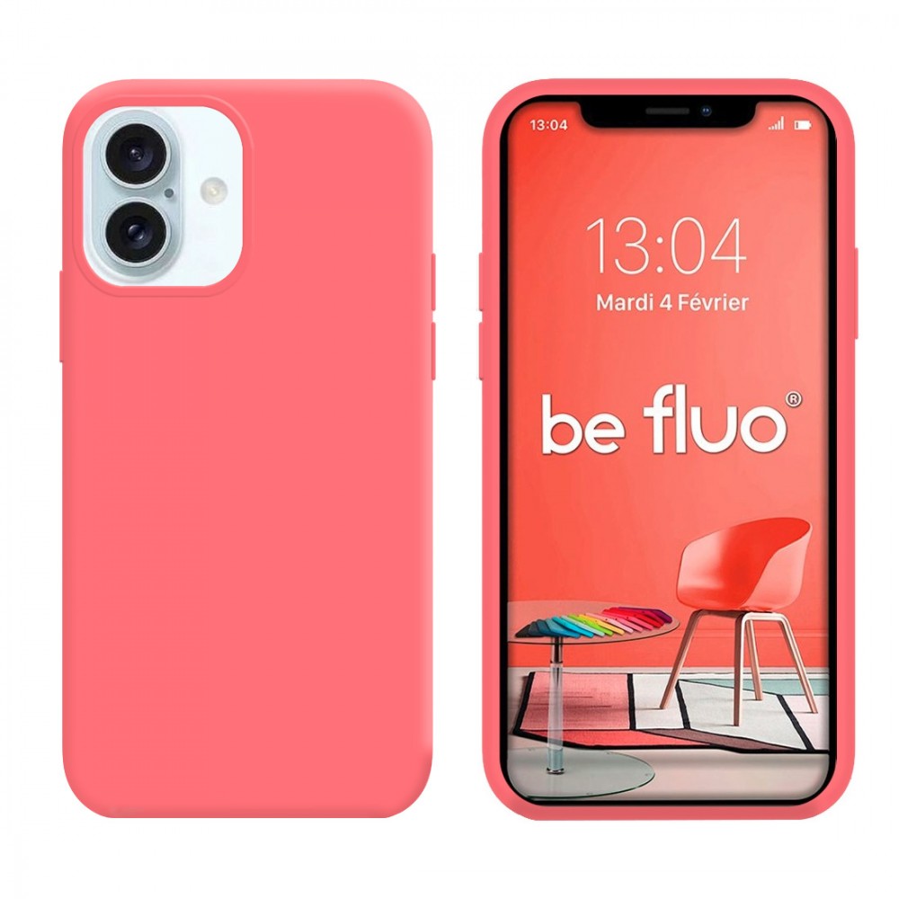 Coque Silicone Moxie BeFluo Fine et Légère pour iPhone 16, Intérieur Microfibre - rose