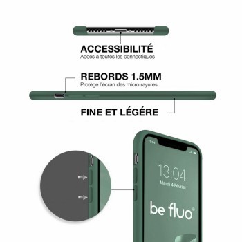 Coque Silicone Moxie BeFluo Fine et Légère pour iPhone 16, Intérieur Microfibre - Pin vert