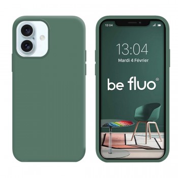 Coque Silicone Moxie BeFluo Fine et Légère pour iPhone 16, Intérieur Microfibre - Pin vert