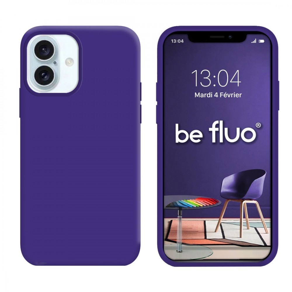 Coque Silicone Moxie BeFluo Fine et Légère pour iPhone 16, Intérieur Microfibre - Violet