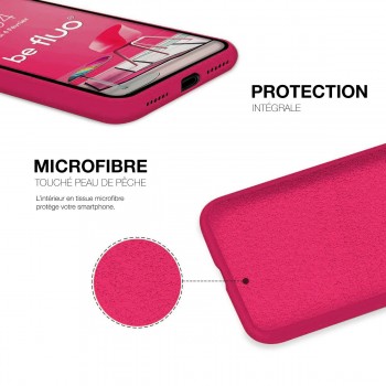 Coque Silicone Moxie BeFluo Fine et Légère pour iPhone 16, Intérieur Microfibre - Framboise