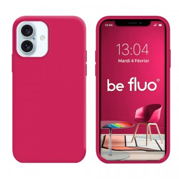 Coque Silicone Moxie BeFluo Fine et Légère pour iPhone 16, Intérieur Microfibre - Framboise