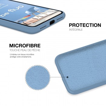 Coque Silicone Moxie BeFluo Fine et Légère pour iPhone 16, Intérieur Microfibre - Bleu acier