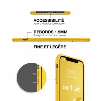 Coque Silicone Moxie BeFluo Fine et Légère pour iPhone 16, Intérieur Microfibre - Jaune