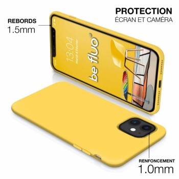 Coque Silicone Moxie BeFluo Fine et Légère pour iPhone 16, Intérieur Microfibre - Jaune