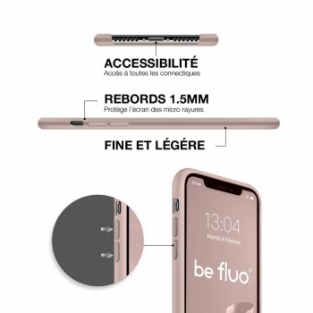 Coque Silicone Moxie BeFluo Fine et Légère pour iPhone 16, Intérieur Microfibre - Rose sable