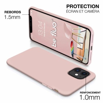 Coque Silicone Moxie BeFluo Fine et Légère pour iPhone 16, Intérieur Microfibre - Rose sable