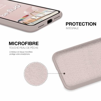 Coque Silicone Moxie BeFluo Fine et Légère pour iPhone 16, Intérieur Microfibre - Rose sable