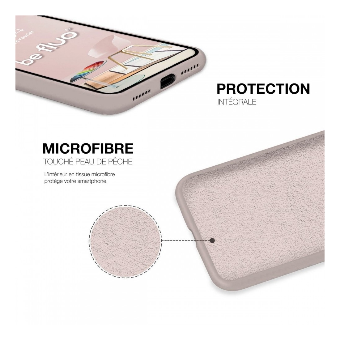 Coque Silicone Moxie BeFluo Fine et Légère pour iPhone 16, Intérieur Microfibre - Rose sable