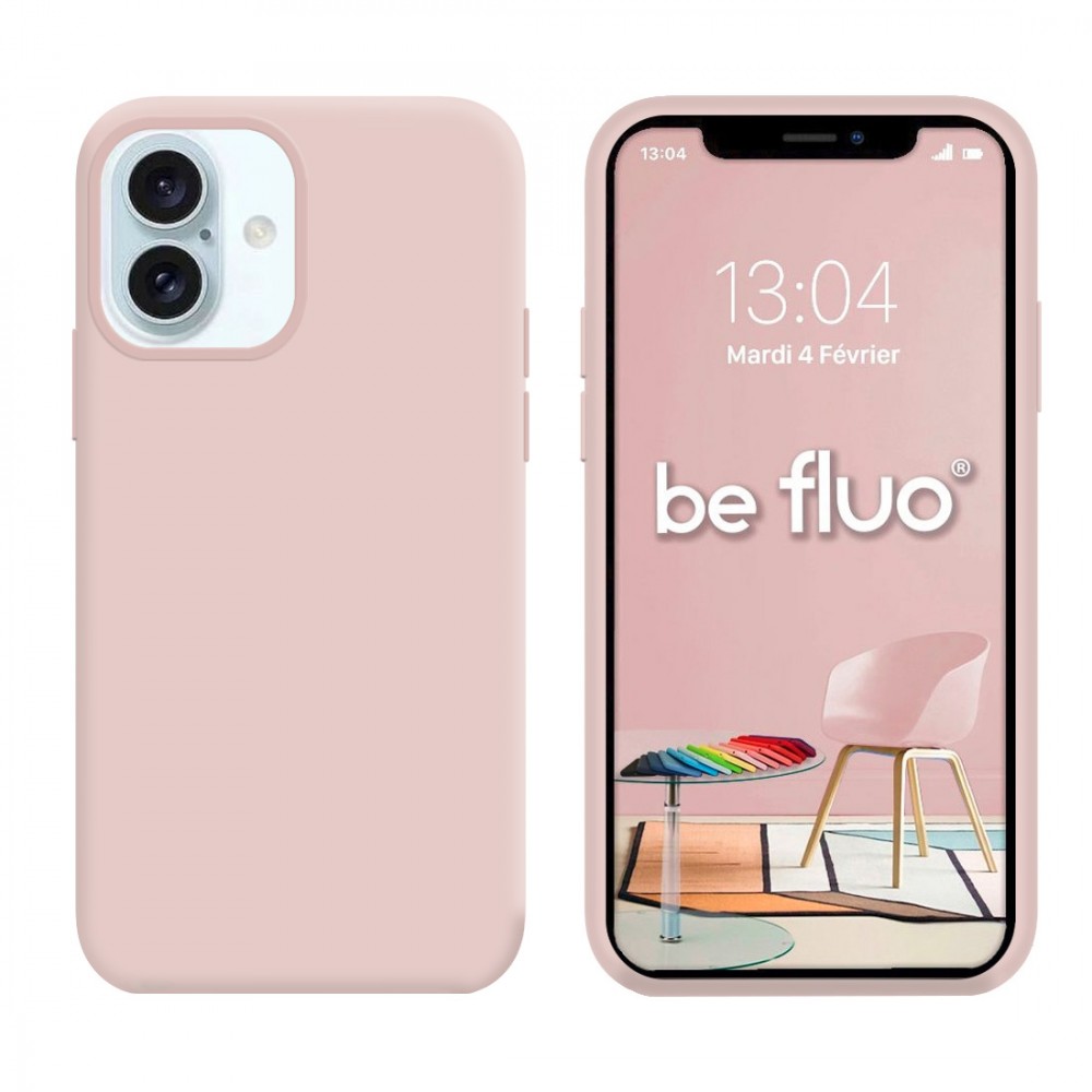 Coque Silicone Moxie BeFluo Fine et Légère pour iPhone 16, Intérieur Microfibre - Rose sable