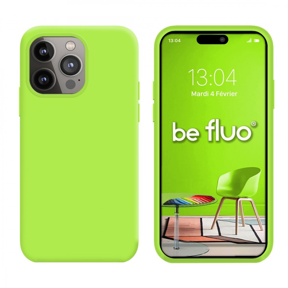 Coque Silicone Moxie BeFluo Fine et Légère pour iPhone 16 Pro Max, Intérieur Microfibre - Vert pomme