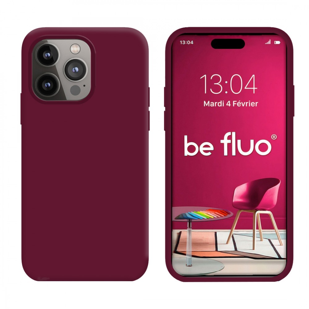 Coque Silicone Moxie BeFluo Fine et Légère pour iPhone 16 Pro Max, Intérieur Microfibre - Lie de vin