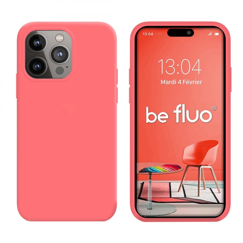 Coque Silicone Moxie BeFluo Fine et Légère pour iPhone 16 Pro Max, Intérieur Microfibre - Rose