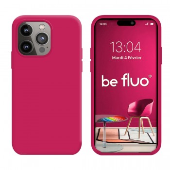 Coque Silicone Moxie BeFluo Fine et Légère pour iPhone 16 Pro Max, Intérieur Microfibre - Framboise