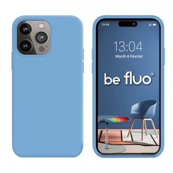 Coque Silicone Moxie BeFluo Fine et Légère pour iPhone 16 Pro Max, Intérieur Microfibre - Bleu acier