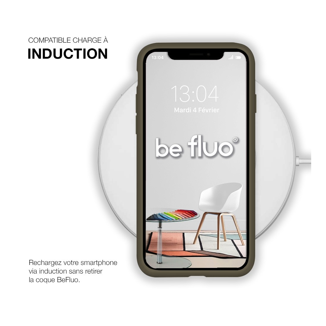 Coque Silicone Moxie BeFluo Fine et Légère pour iPhone 16 Pro, Intérieur Microfibre - Kaki