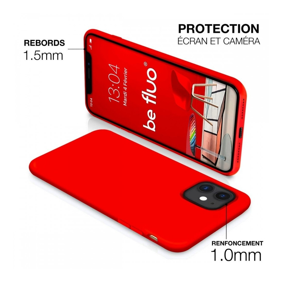 Coque Silicone Moxie BeFluo Fine et Légère pour iPhone 16 Pro, Intérieur Microfibre - Rouge