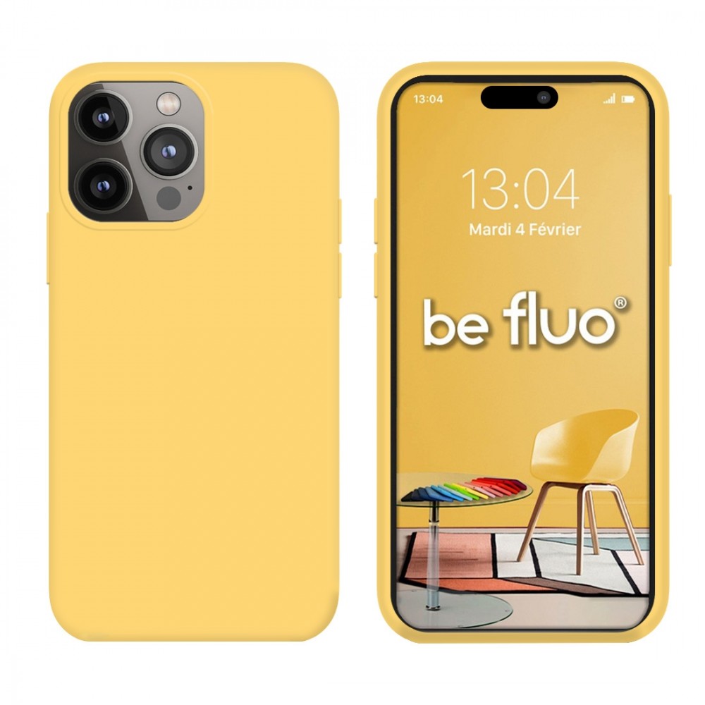 Coque Silicone Moxie BeFluo Fine et Légère pour iPhone 16 Pro, Intérieur Microfibre - Jaune