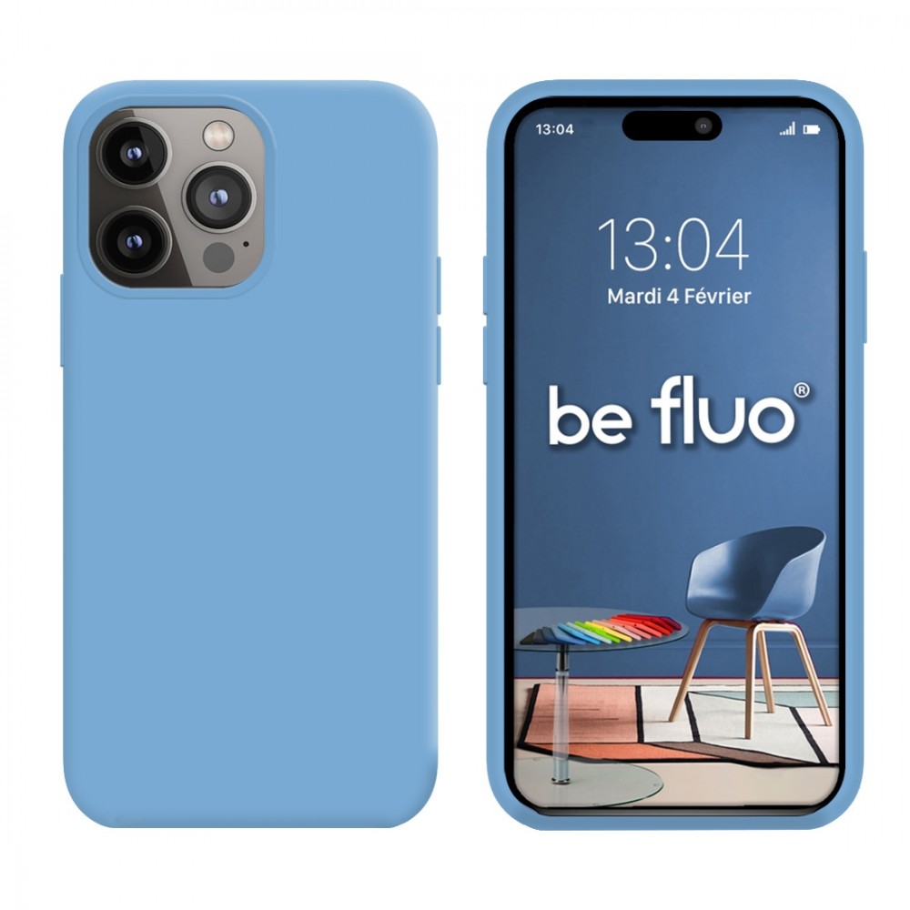 Coque Silicone Moxie BeFluo Fine et Légère pour iPhone 16 Pro, Intérieur Microfibre - Bleu acier