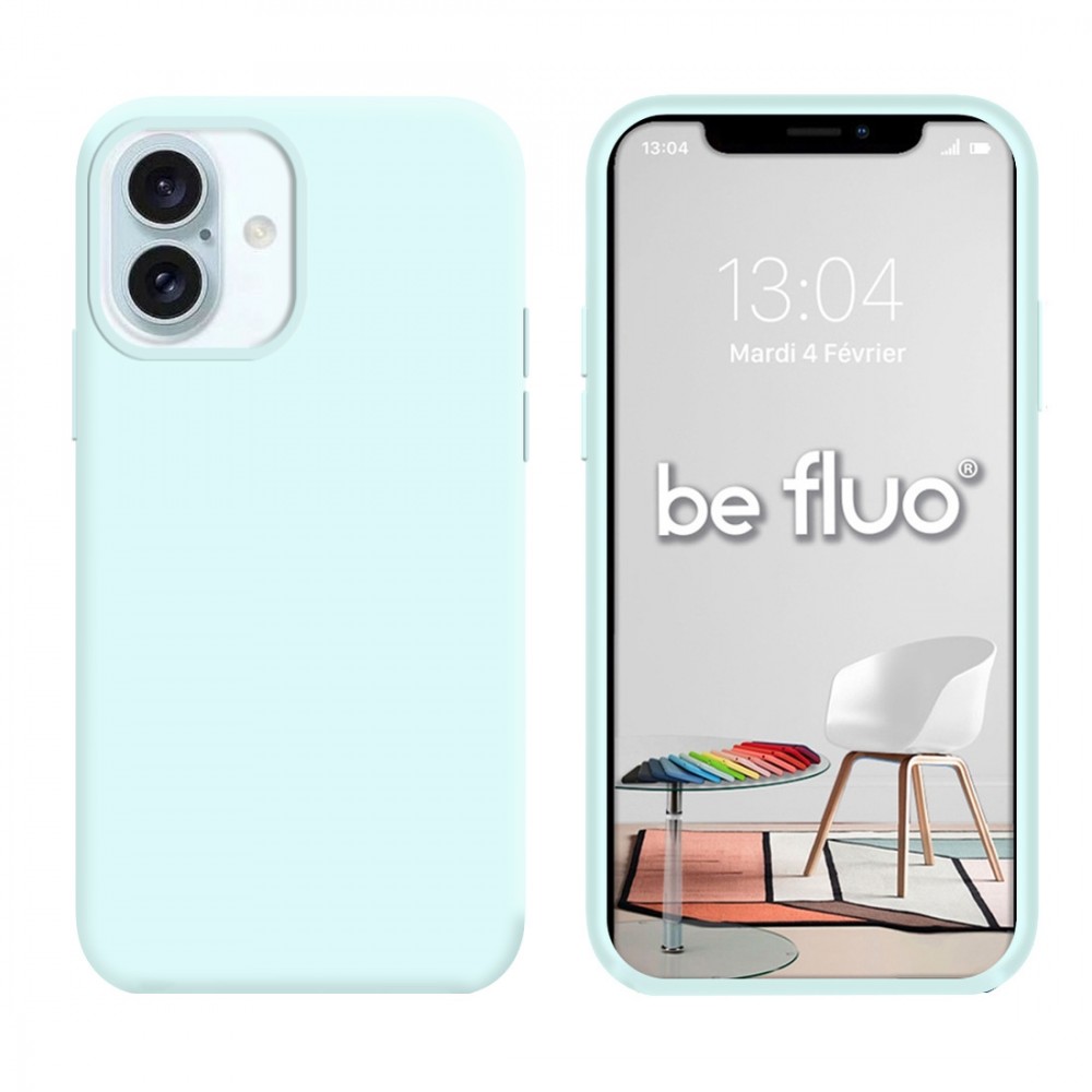 Coque Silicone Moxie BeFluo Fine et Légère pour iPhone 16 Plus, Intérieur Microfibre - Bleu glacier