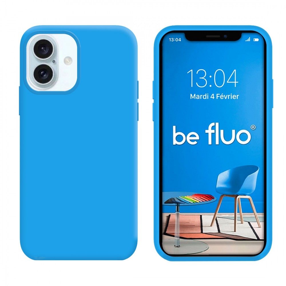 Coque Silicone Moxie BeFluo Fine et Légère pour iPhone 16 Plus, Intérieur Microfibre - Bleu clair