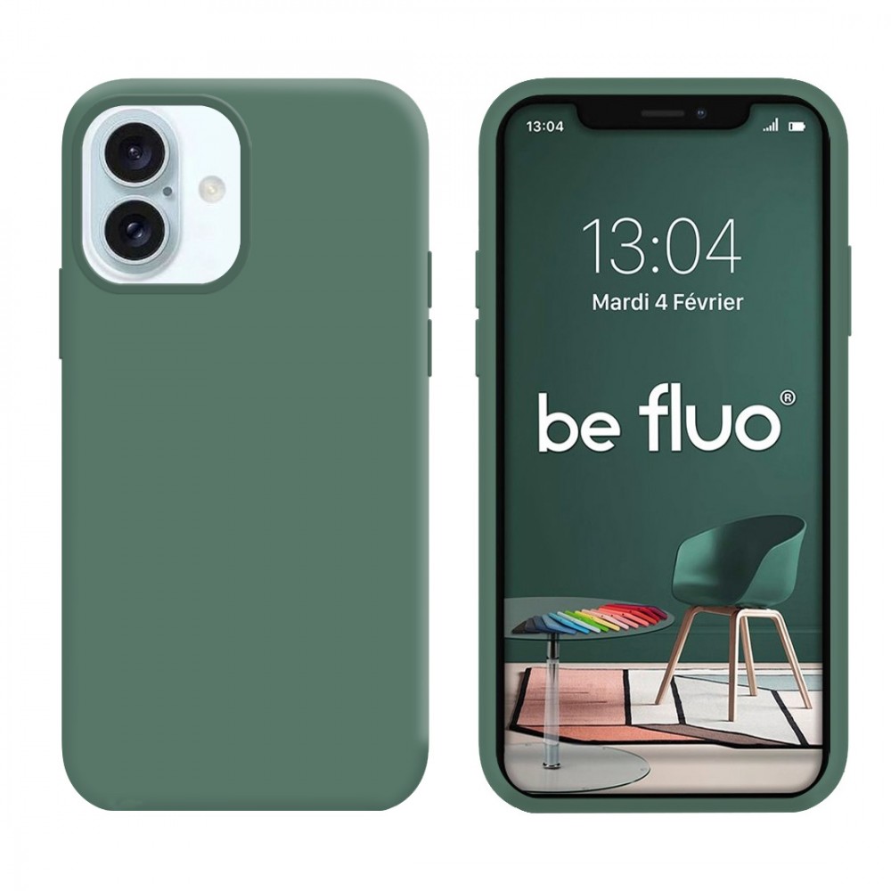 Coque Silicone Moxie BeFluo Fine et Légère pour iPhone 16 Plus, Intérieur Microfibre - Pin vert