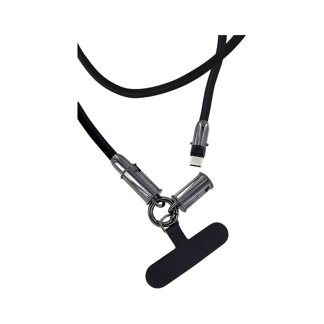 Tour de cou avec câble de charge intégré 1,2 m Type-C vers Type-C - Noir