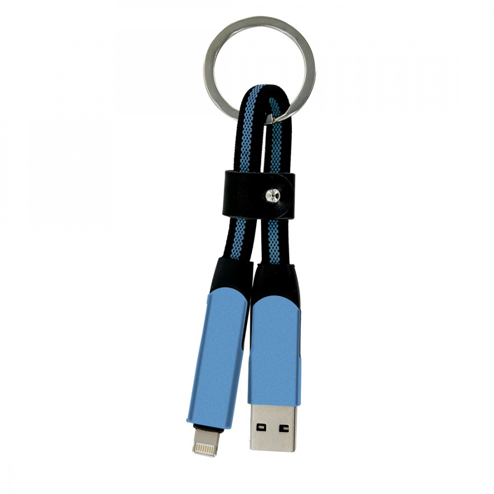 Porte clef cable de charge 5 en 1 en aluminium et Nylon - bleu