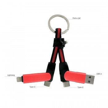 Porte clef cable de charge 5 en 1 en aluminium et Nylon - rouge