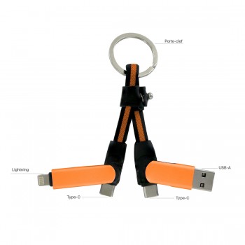 Porte clef cable de charge 5 en 1 en aluminium et Nylon - orange