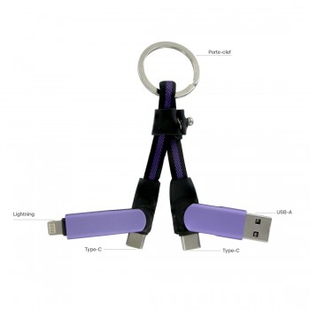 Porte clef cable de charge 5 en 1 en aluminium et Nylon - lilas