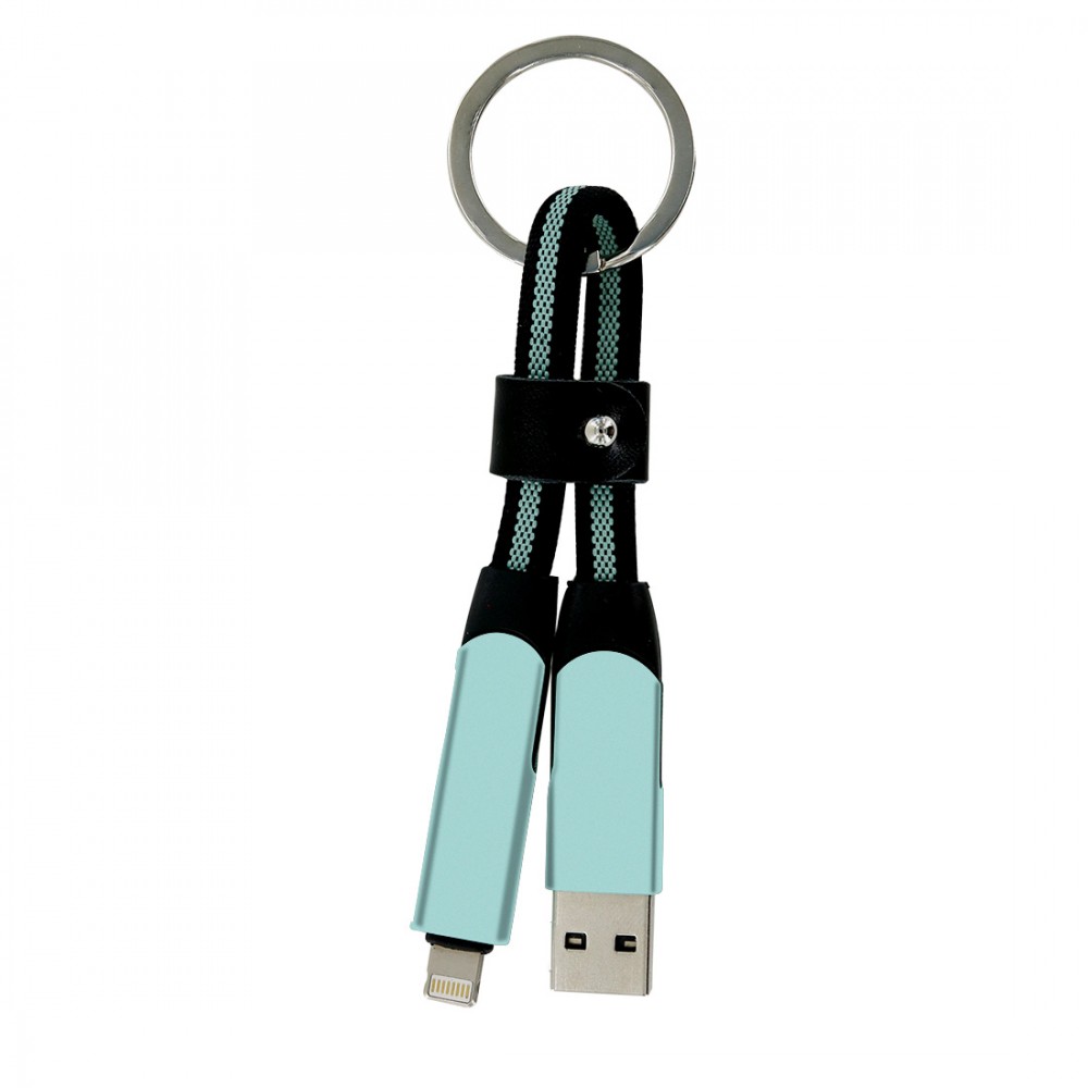 Porte clef cable de charge 5 en 1 en aluminium et Nylon - Menthe