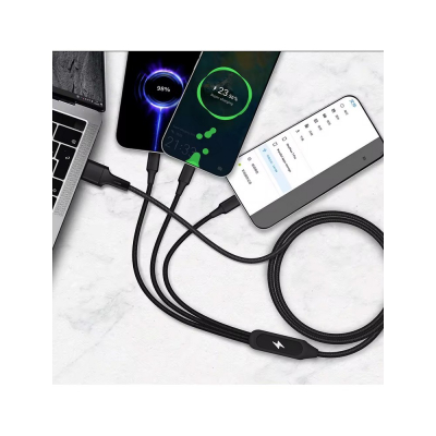 Câble de charge 5 en 1 avec porte logo lumineux à Led Rectangulaire - Noir