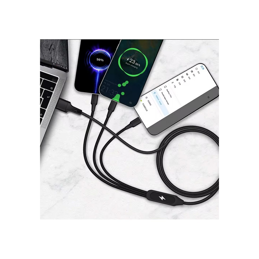 Câble de charge 5 en 1 avec porte logo lumineux à Led Rectangulaire - Noir