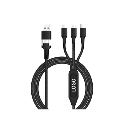 Câble de charge 5 en 1 avec porte logo lumineux à Led Rectangulaire - Noir