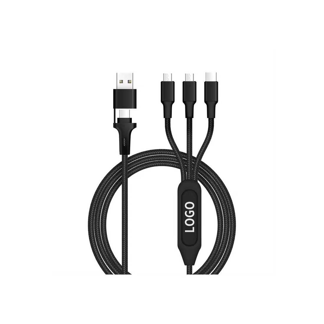 Câble de charge 5 en 1 avec porte logo lumineux à Led Rectangulaire - Noir