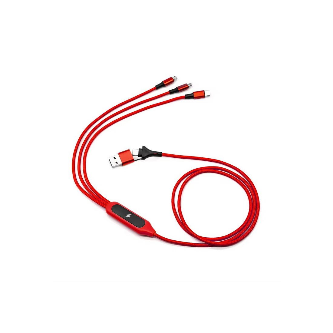 Câble de charge 5 en 1 avec porte logo lumineux à Led Rectangulaire - Rouge