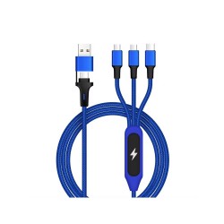 Câble de charge 5 en 1 avec porte logo lumineux à Led Rectangulaire - bleu