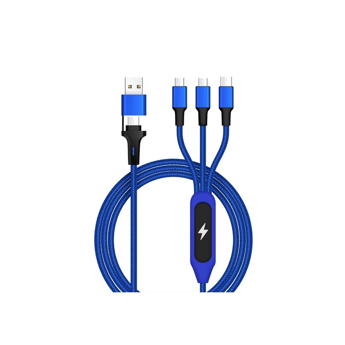 Câble de charge 5 en 1 avec porte logo lumineux à Led Rectangulaire - bleu
