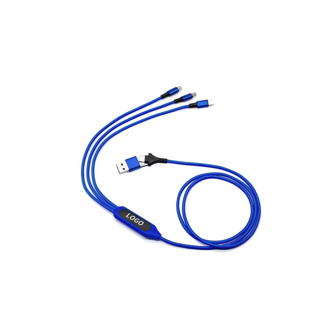 Câble de charge 5 en 1 avec porte logo lumineux à Led Rectangulaire - bleu