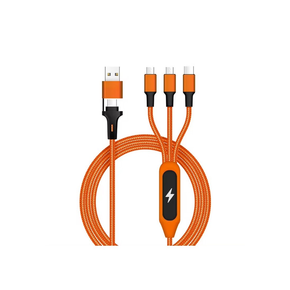 Câble de charge 5 en 1 avec porte logo lumineux à Led Rectangulaire - orange