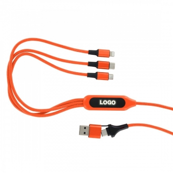 Câble de charge 5 en 1 avec porte logo lumineux à Led Rectangulaire - orange