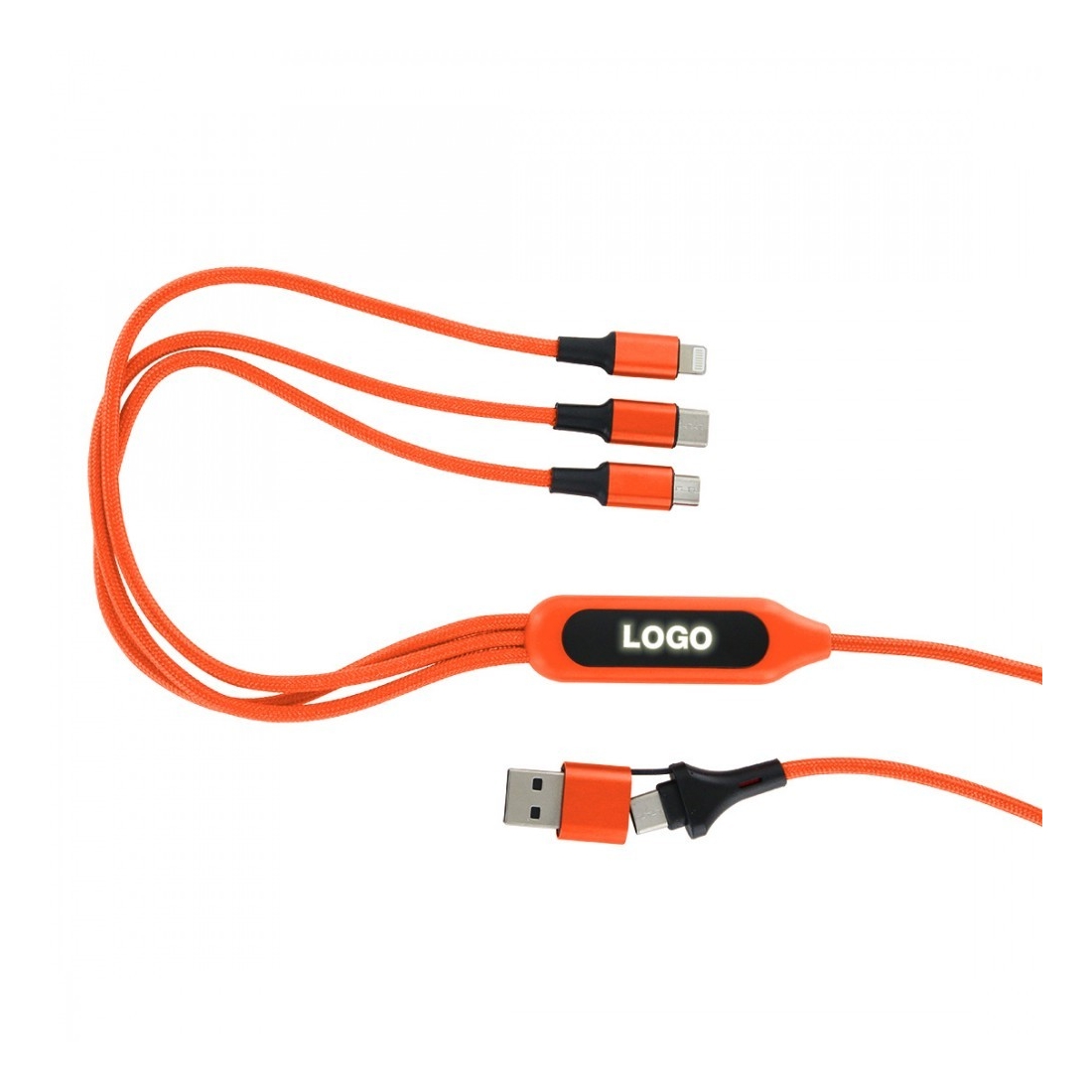 Câble de charge 5 en 1 avec porte logo lumineux à Led Rectangulaire - orange