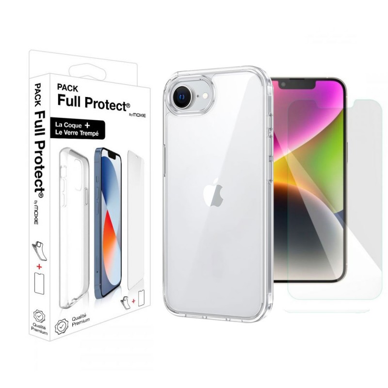 Pack Moxie 1 Housse TPU transparente + 1 verre trempé 2.5D Apple iPhone 16e