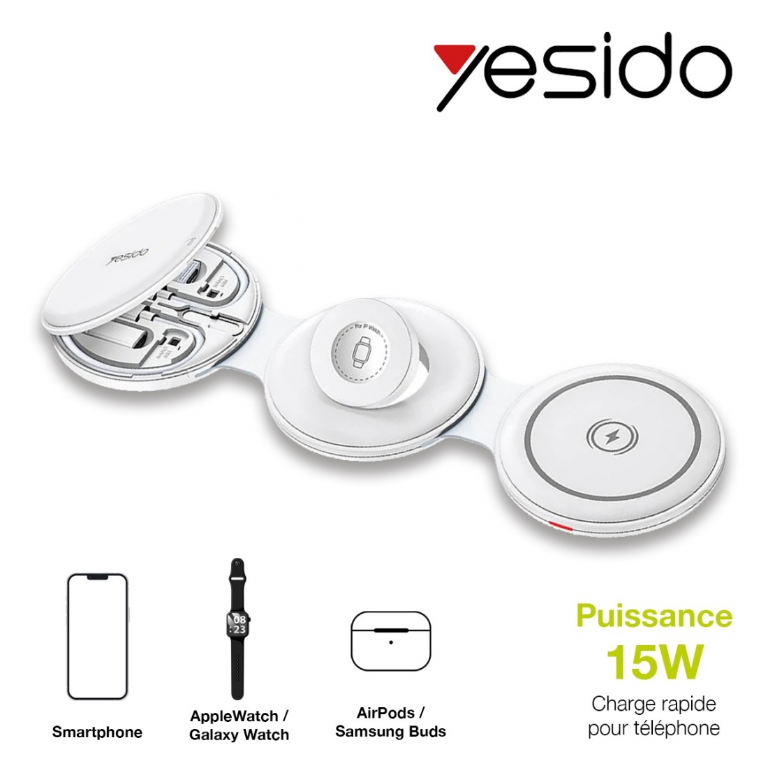 Chargeur à induction 15W pour Smartphone/Airpods/ Apple watch + cables et extracteur de carte Sim