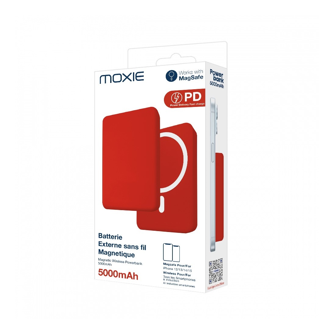 Batterie de secours compatible Magsafe 5000 mah couleur rouge
