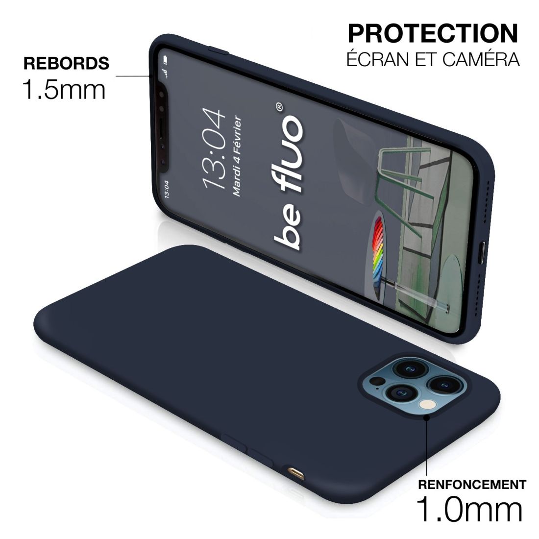 Coque Silicone Moxie BeFluo Fine et Légère pour iPhone 16e, Intérieur Microfibre - bleu foncé