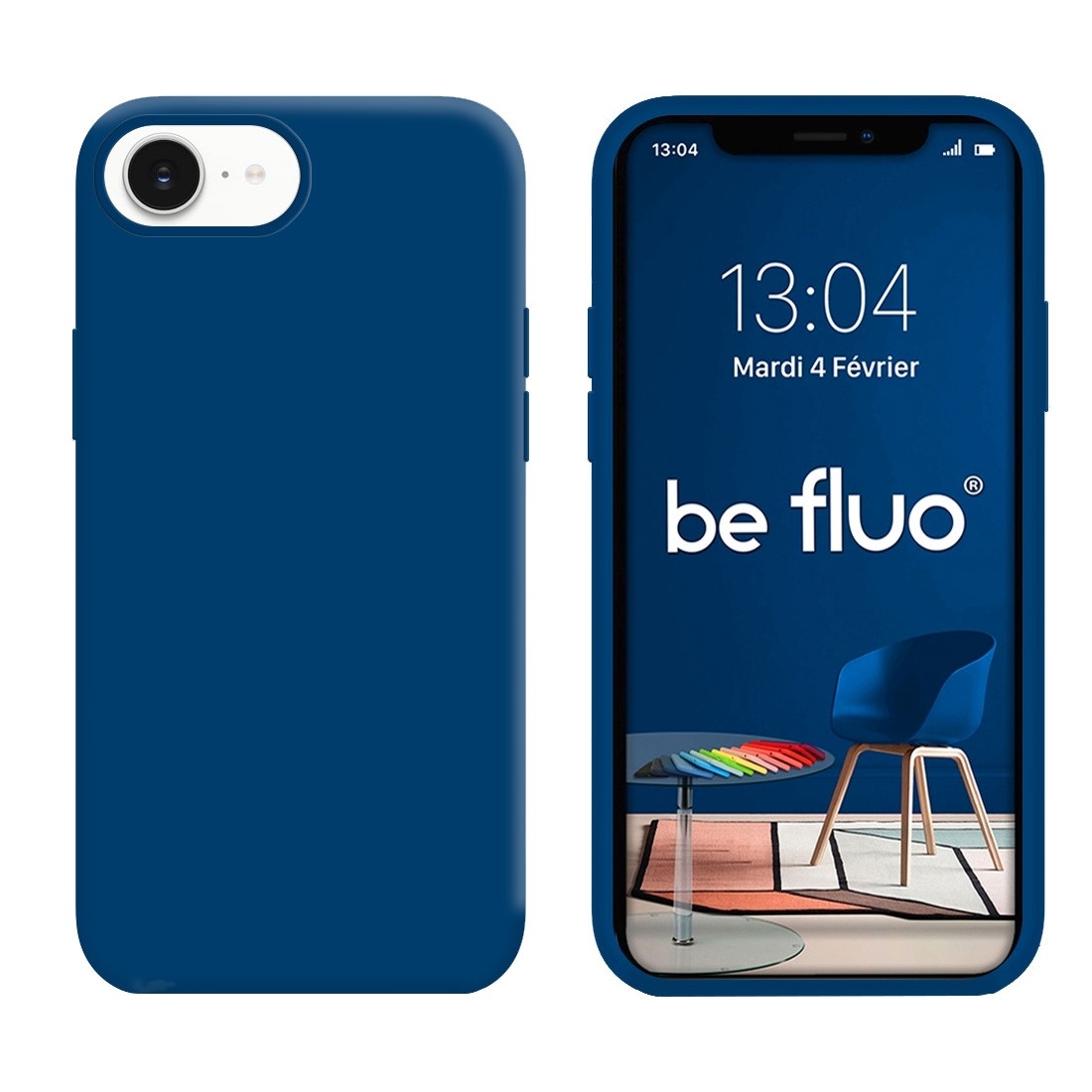 Coque Silicone Moxie BeFluo Fine et Légère pour iPhone 16e, Intérieur Microfibre - bleu marine
